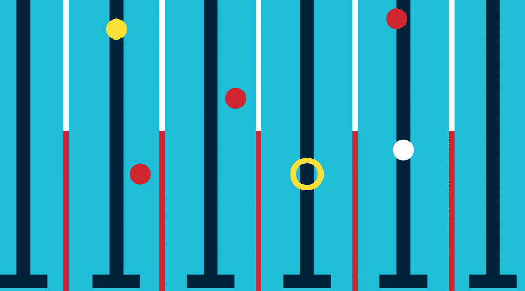 PaddlePod lane line graphic - blue pool with blue, red and white lane dividers and yellow and red circles
